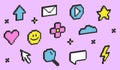 Set of 3d pixel elements. Isometric 8 bit objects. Pixel cursor click icons in retro style. Isometric 8 bit objects. Voxel retro Royalty Free Stock Photo