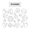 Set of 3d polyhedrons, modern hipster line art icons, crystals