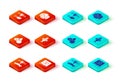 Set 3D printer car, Basic geometric shapes, scanner, Isometric cube and chicken leg icon. Vector