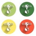 Set 3D printer cube icon isolated with long shadow background. 3d printing. Color circle button. Vector Royalty Free Stock Photo