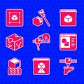 Set 3D printer, gun, software, services, Isometric cube, and Geometric figure Cube icon. Vector Royalty Free Stock Photo