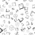 Set 3D printer, Robot, Robotic robot arm hand factory and Neural network on seamless pattern. Vector