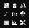 Set 3D printer, Software, web developer programming code, Factory conveyor system belt, Drone flying with action camera Royalty Free Stock Photo