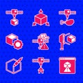 Set 3D printer warning, house, scanner with cube, 3d pen tool, Isometric, chicken leg and icon. Vector Royalty Free Stock Photo