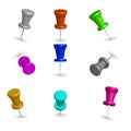 Set of 3d pushpins, vector illustration. Royalty Free Stock Photo