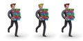 Set of 3d realistic blondes and brunettes males workers holding different folders and walking