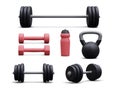 Set of 3d realistic bodybuilding equipment isolated on white background. Vector illustration Royalty Free Stock Photo