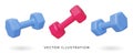 Set of 3d realistic dumbbells isolated on white background. Vector illustration. Gym and fitness equipment. Workout Royalty Free Stock Photo