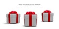 Set of 3d realistic gift boxes with redribbon isolated on white background. Surprise boxes. Vector illustration Royalty Free Stock Photo