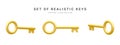 Set of 3d realistic golden keys isolated in white background. Vector illustration Royalty Free Stock Photo