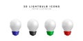 Set of 3d realistic light bulb icons isolated on white background. Vector illustration Royalty Free Stock Photo