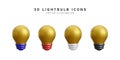 Set of 3d realistic light bulb icons isolated on white background. Vector illustration Royalty Free Stock Photo
