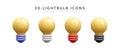 Set of 3d realistic lightbulb icons isolated on white background. Vector illustration