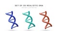 Set of 3d realistic medical spiral genetic dna for molecular chemistry, physics science, biochemistry in cartoon style isolated in