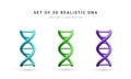 Set of 3d realistic medical spiral genetic dna for molecular chemistry, physics science, biochemistry in cartoon style isolated in