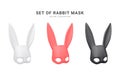 Set of 3d realistic rabbit mask isolated on white background. Bdsm outfit for the relaxes, sex, and wellness. Template for sex