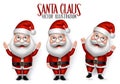 Set of 3D Realistic Santa Claus Cartoon Character for Christmas