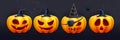 Set of 3D realistic scary and funny halloween pumpkin faces. Halloween background.