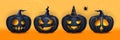 Set of 3D realistic scary and funny halloween pumpkin faces. Halloween background.