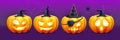 Set of 3D realistic scary and funny halloween pumpkin faces. Halloween background.
