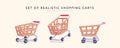 Set of 3d realistic shopping cart in different position. Vector illustration Royalty Free Stock Photo