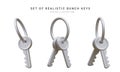 Set of 3d realistic silver bunch of keys isolated in withe background. Vector illustration Royalty Free Stock Photo