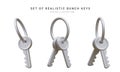 Set of 3d realistic silver bunch of keys isolated in withe background. Vector illustration