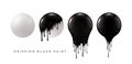 Set of 3d realistic spheres with black paint drips isolated on a white background. Dripping paint on white round shapes Royalty Free Stock Photo