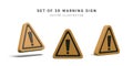 Set of 3d realistic triangle warning sign with exclamation mark isolated on white background. Vector illustration Royalty Free Stock Photo