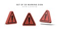 Set of 3d realistic triangle warning sign with exclamation mark isolated on white background. Vector illustration Royalty Free Stock Photo