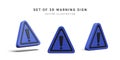 Set of 3d realistic triangle warning sign with exclamation mark isolated on white background. Vector illustration Royalty Free Stock Photo