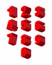 Set 3D red numbers set. Zero to ten. Vector illustration