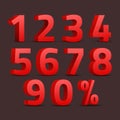 Set of 3D red numbers sign. 3D number symbol with percent discount design Royalty Free Stock Photo