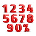 Set of 3D red numbers sign. 3D number symbol with percent discount design Royalty Free Stock Photo