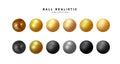 Set of 3d render balls. Round Sphere, geometric objects, pearl made of metal and plastic. Balls matte and glossy, gold