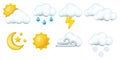 Set of 3d render meteorology icons. Weather conditions and various forecast icons. Vector illustration Royalty Free Stock Photo