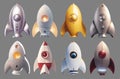 Set of 3D render rocket illustration