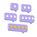Set of 3d render style Speech bubbles with rating stars. Plastic icons of rank, feedback and opinion survey, service