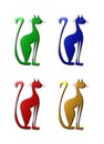 A set of 4 - 3D rendered illustrations of an artistic cat figurines Royalty Free Stock Photo