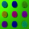 Set of 3d rendered low poly brains illustration