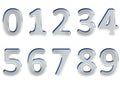 Set of 3D rendered numbers, 0-9. Silver glossy color on white background for easy use. Royalty Free Stock Photo