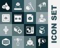 Set 3D scanner with cube, Layers, Graphic designer, Isometric, printer perfect copy, Geometric figure Cube, Basic