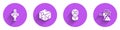 Set 3D scanner, Isometric cube, and printer warning icon with long shadow. Vector