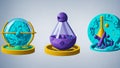 Set of 3d Science icon, Science and technology of astronomy, physics, chemistry, biology, concept. Royalty Free Stock Photo