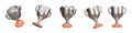 Set of 3d silver trophy icon isolated on a white background. 5 different angle trophy cup icons. 3d rendering Royalty Free Stock Photo
