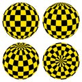 Set 3D spheres with a pattern of yellow and black squares taxi