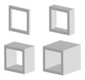 Set of 3d square model icons with different depths