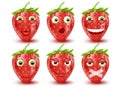 Set of 3d strawberry emoticons. Smileys emoticons. Vector image