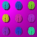 Set of 3d stylized low poly brains illustration