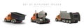 Set of 3D trucks with orange cab, rear view. Industrial trucks with different body types Royalty Free Stock Photo